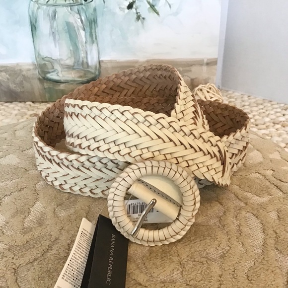 Banana Republic Braided Leather Belt Ivory Maple/Natural Size M, NWT - Picture 2 of 5